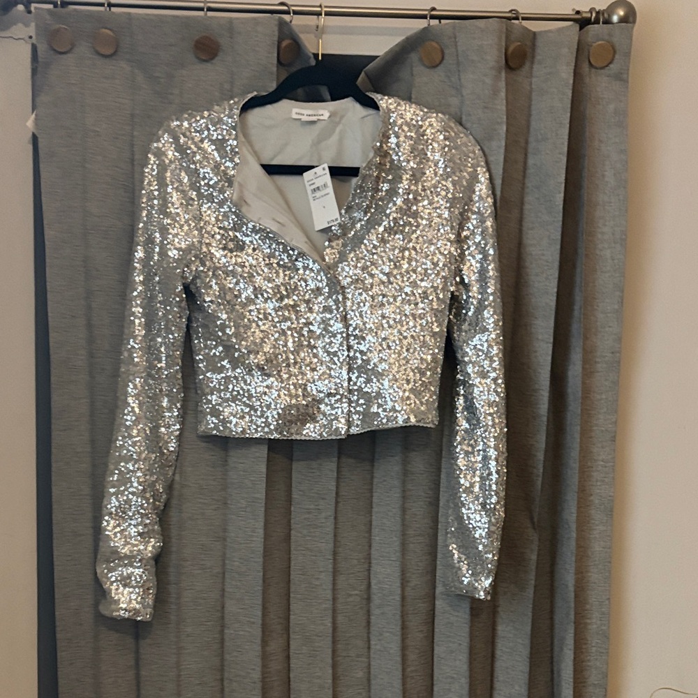 Good American Silver Sequin Crop Top